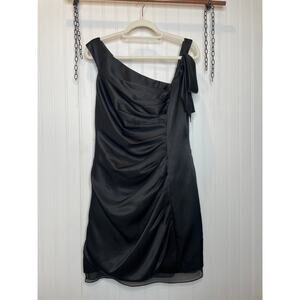 WHITE By VERA WANG Sheath Dress Black Cocktail Bridesmaid Ruched Bow Zip Size 12